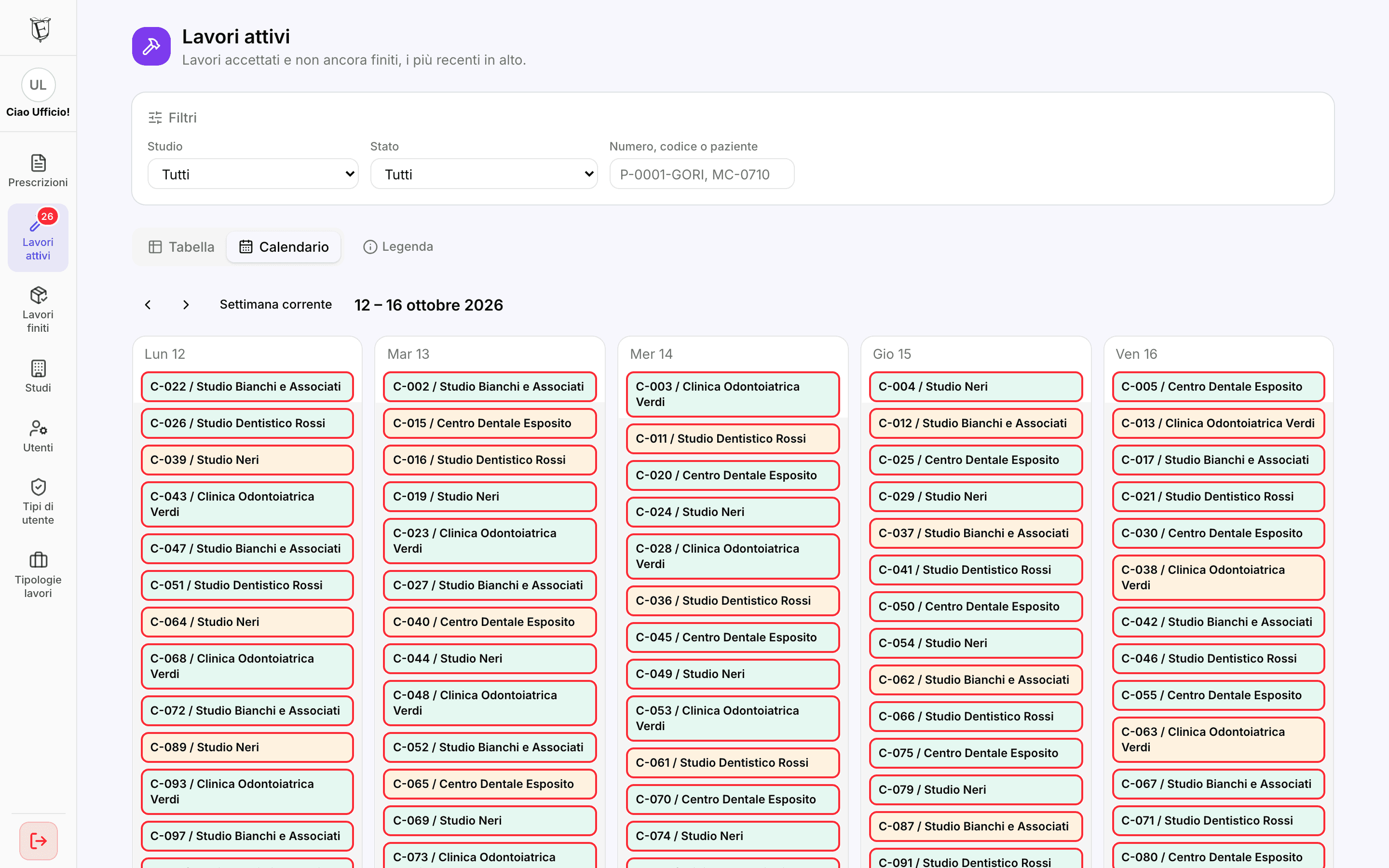 Il calendario settimanale delle spedizioni
