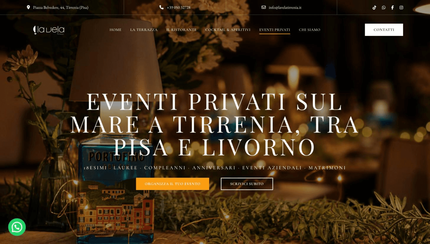 La pagina eventi privati di La Vela