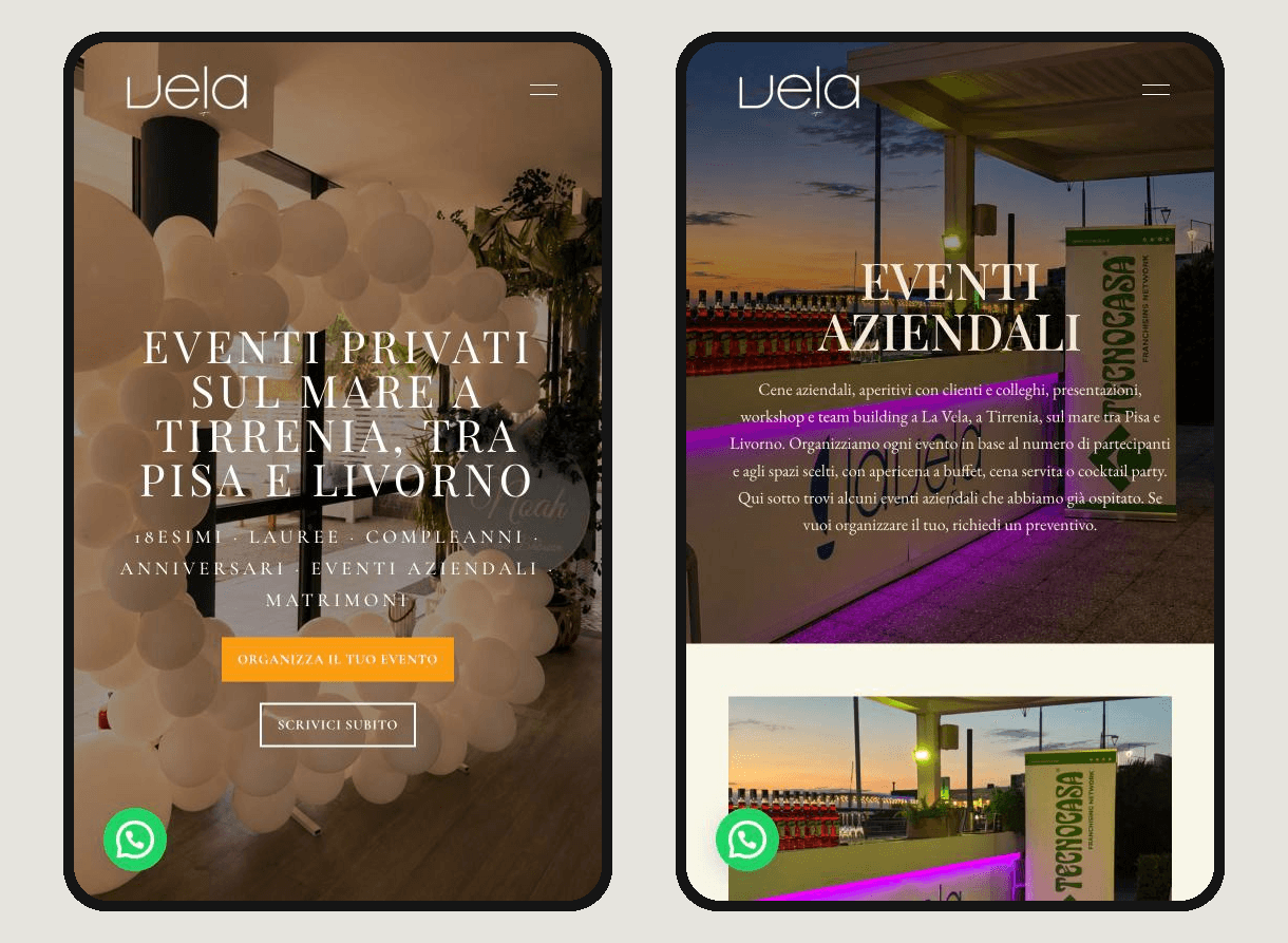 Eventi privati e pagina categoria da telefono